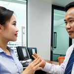 **

Prompt: "Vietnamese electrical engineer confidently negotiating salary with a hiring manager in a modern office setting. Focus on professionalism and positive body language. Include elements of Vietnamese corporate culture. "

**