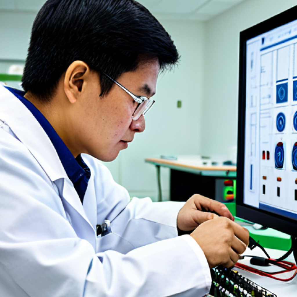 전기기사와 전기차 관련 기술 - EV Engineer in Research Lab**

"A Vietnamese electrical engineer, fully clothed in a clean lab coat,...