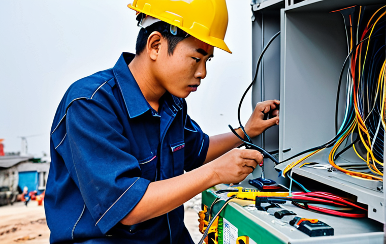 전기공사기사로서 현장 경험 쌓는 방법 - Apprentice Electrician Learning on Site**
A young apprentice electrician, fully clothed in work att...