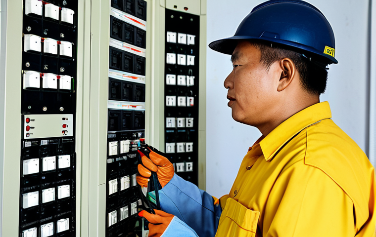 전기기사와 전기 사고 예방 사례 - Home Electrical Safety Check**
"A Vietnamese electrician inspecting a home's electrical panel, full...