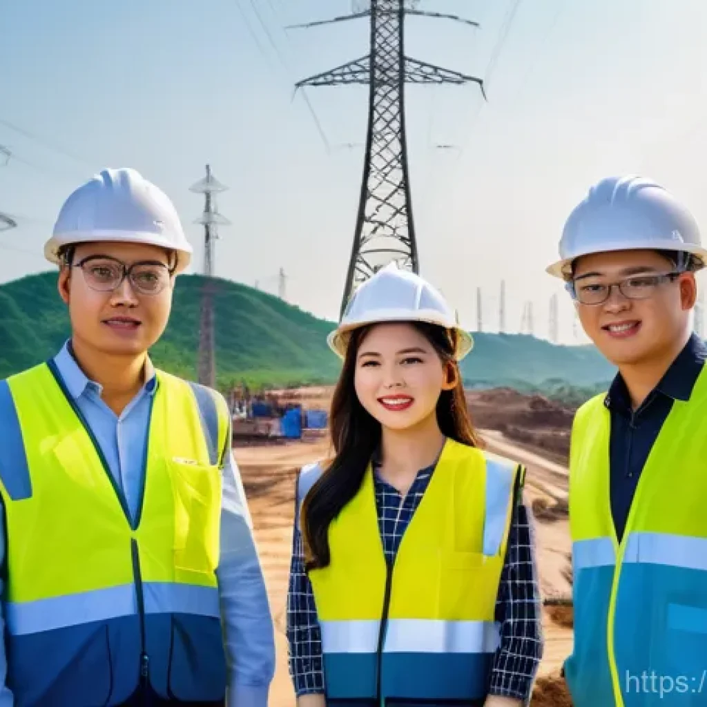 전기공사기사와 전력 공급 네트워크 - **Prompt 1: Dedicated Vietnamese Electrical Engineers on a Large-Scale Project**
A group of four...
