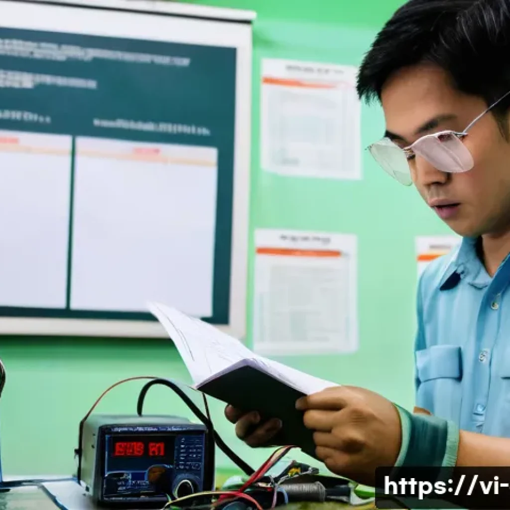 전기기사 실기시험에서 자주 나오는 실수 - A Vietnamese technical student wearing protective gloves and safety goggles, carefully reading an el...