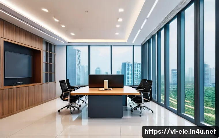 전기기사와 빌딩 자동화 시스템 - A modern Vietnamese office building interior showcasing an advanced building automation