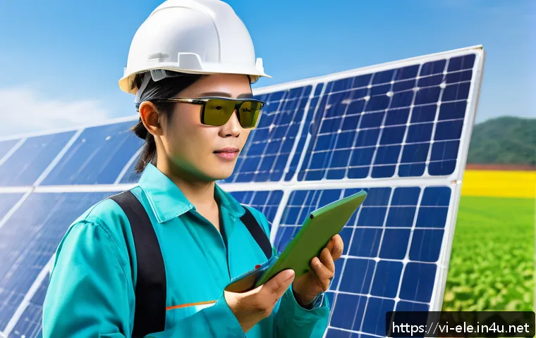 전기분야 커리어 설계 방법 - A professional Vietnamese electrical engineer wearing safety glasses and a blue work uniform with re...