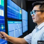 Home 19 전기기사와 에너지 관리 시스템 - A detailed, high-tech control room of an electrical engineer managing a modern smart grid system in ...