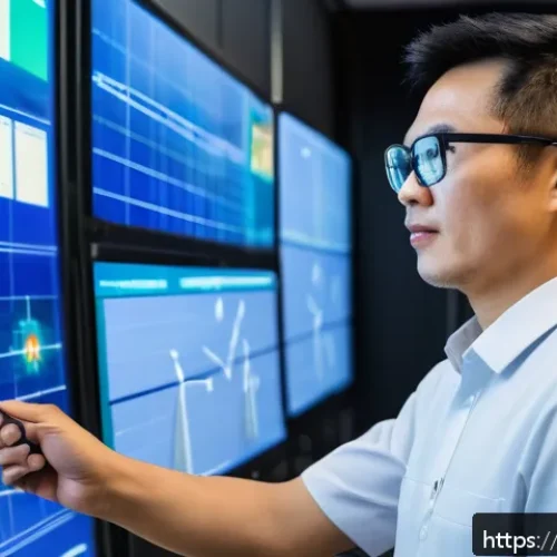 Home 31 전기기사와 에너지 관리 시스템 - A detailed, high-tech control room of an electrical engineer managing a modern smart grid system in ...