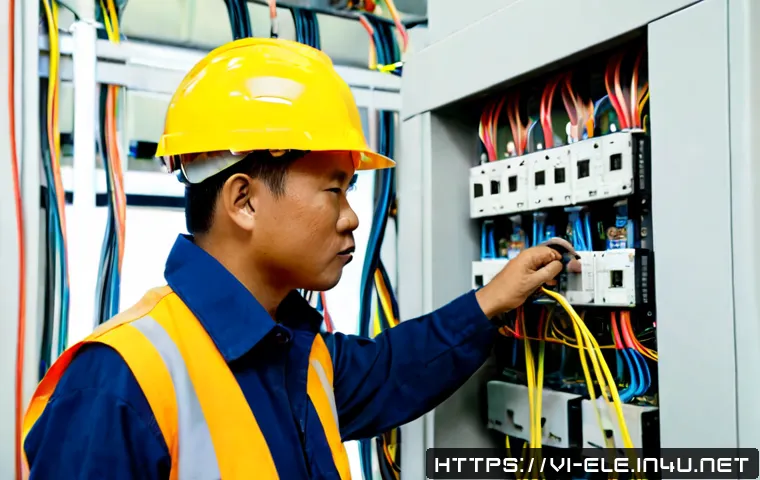 전기공사기사와 전력 설비 업그레이드 - Photorealistic Vietnamese electrical engineer in clean safety helmet and reflective vest inspecting ...